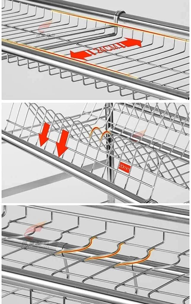 Scaffale espositivo per scolapiatti in Acciaio Inox a 2 Livelli, salvaspazio, con portautensili e Posate (Dimensioni: 84 x 28 x 82 cm) (79 x 28 x 82 cm) ()