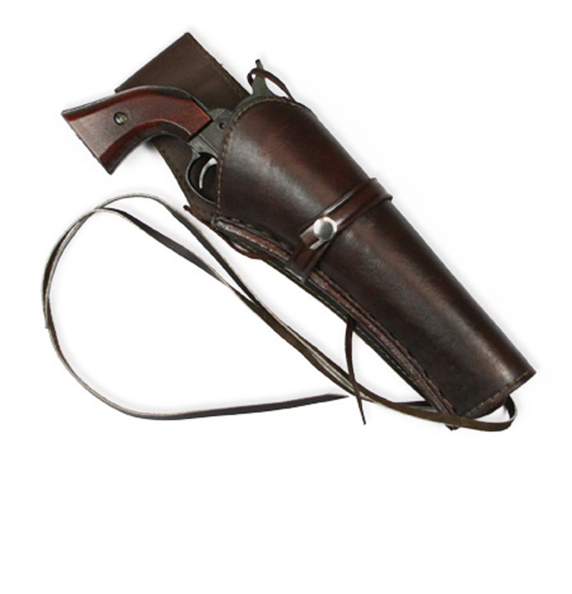 Long Right Hand Western Holster Plain Leather, Wild West Single Action Revolver Gun Holster Brown