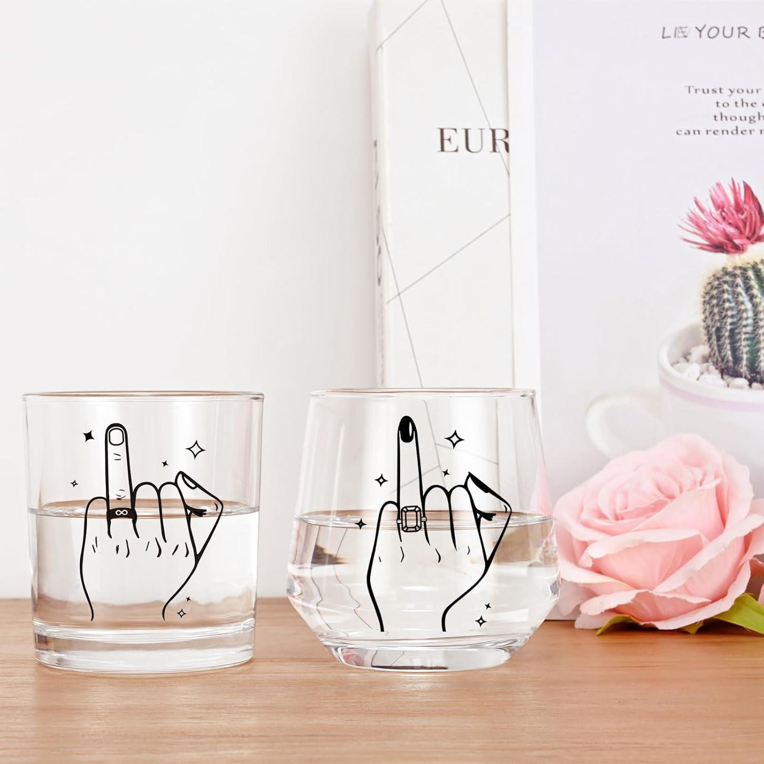 Futtumy Ring Finger Wine Glasses and Whisky Glasses, Wedding Gifts for Couples, Bridal Shower Gifts, Engagement Gift, Bride and Groom Gift, Engagement Present for Couples Mr. Mrs. His Hers - Image 8