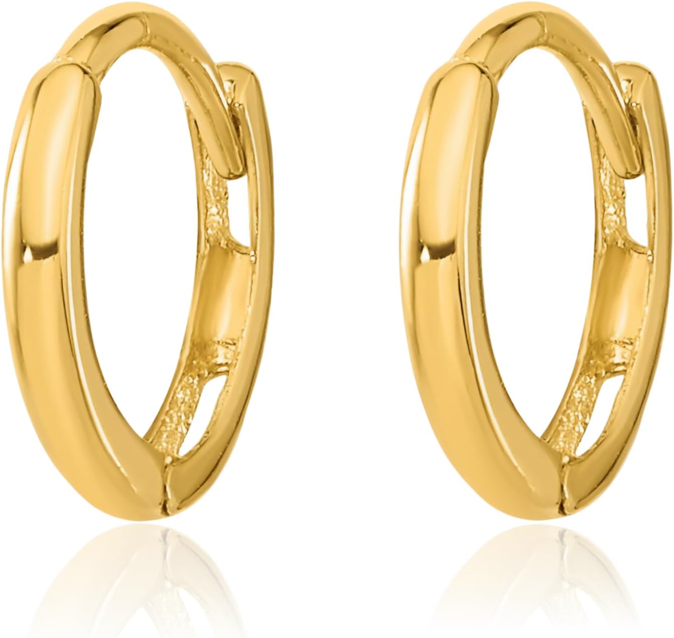 IceCarats 14K Solid Yellow Gold Small Huggie Hoop Earrings 9.5mm 3/8 inch Snap Back, Polished For Her
