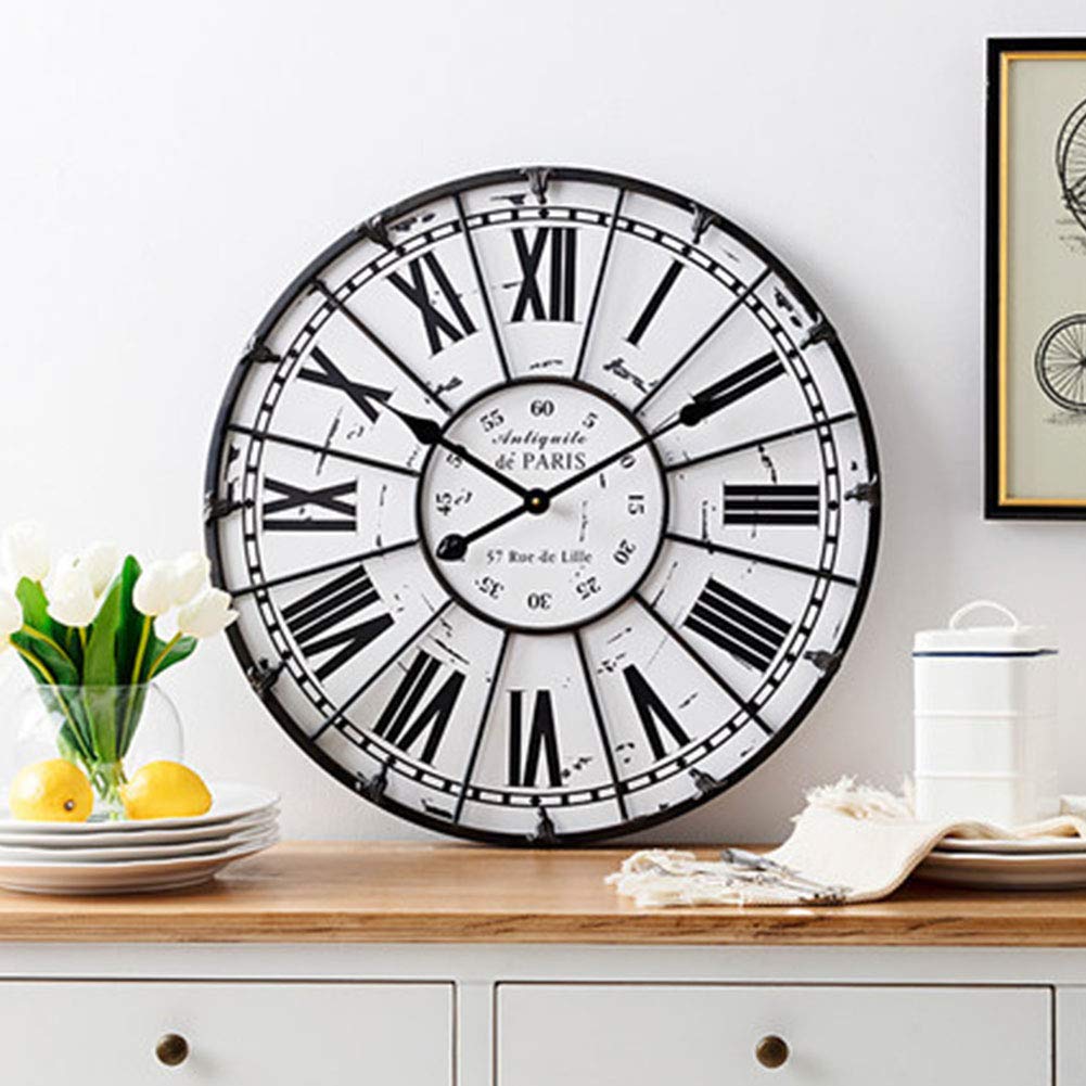 Zegary ścienne, Metalowy zegar ścienny z cyframi rzymskimi, cichy, nietykający, żelazo, drewno, 60 cm