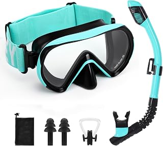 articulo Gafas de Bucear para Niños con Correa Ajustables de Tela Suave,Máscara de Buceo de Vidrio Templado de Alta Definición Panorámica de 180°,Anti-vaho,Apto para Niños de 4 a 16 Años