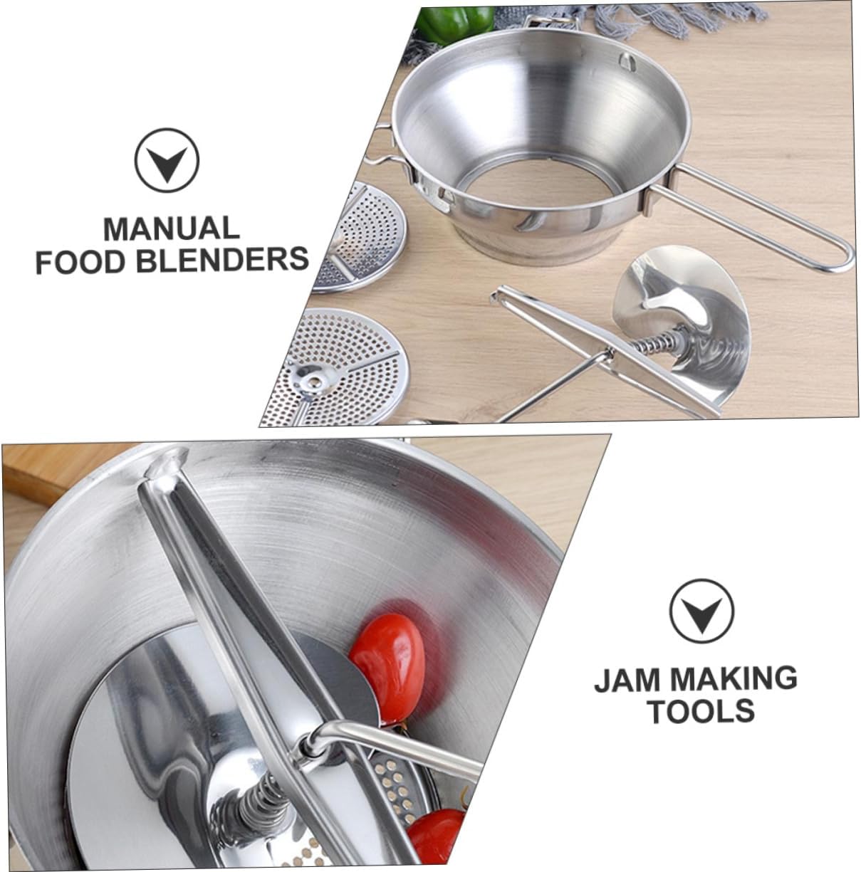 Stainless Steel Manual Food Ricer Handheld Tool for Pureeing Food Making Smooth Soups and Grinding Vegetables Rustproof Design Three Disks for Versatile Cooking Needs