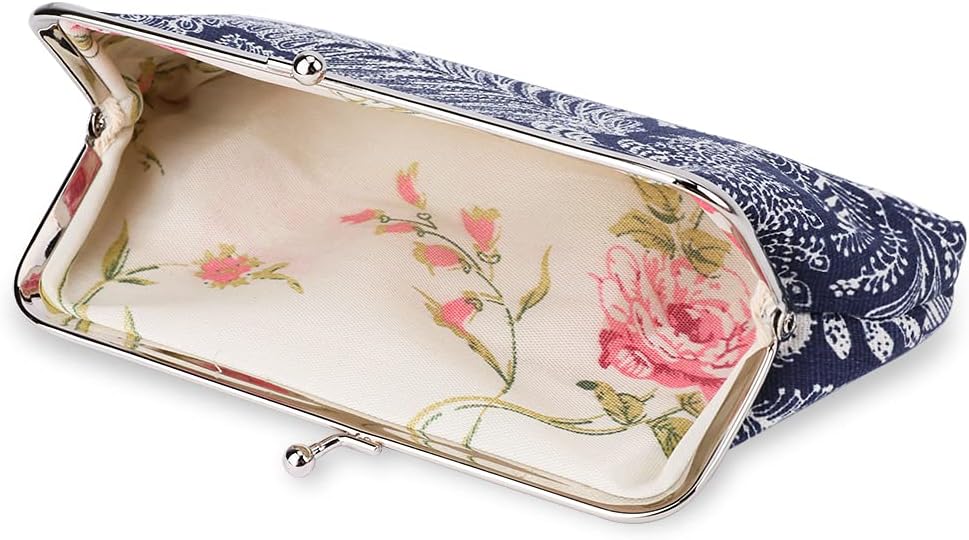 Oyachic 2 Packs Coin Purse Vintage Leaf Pouch Long Coin Pouch Women Wallet Kiss lock Cosmetic Bag Make up Bag Clasp Clutch