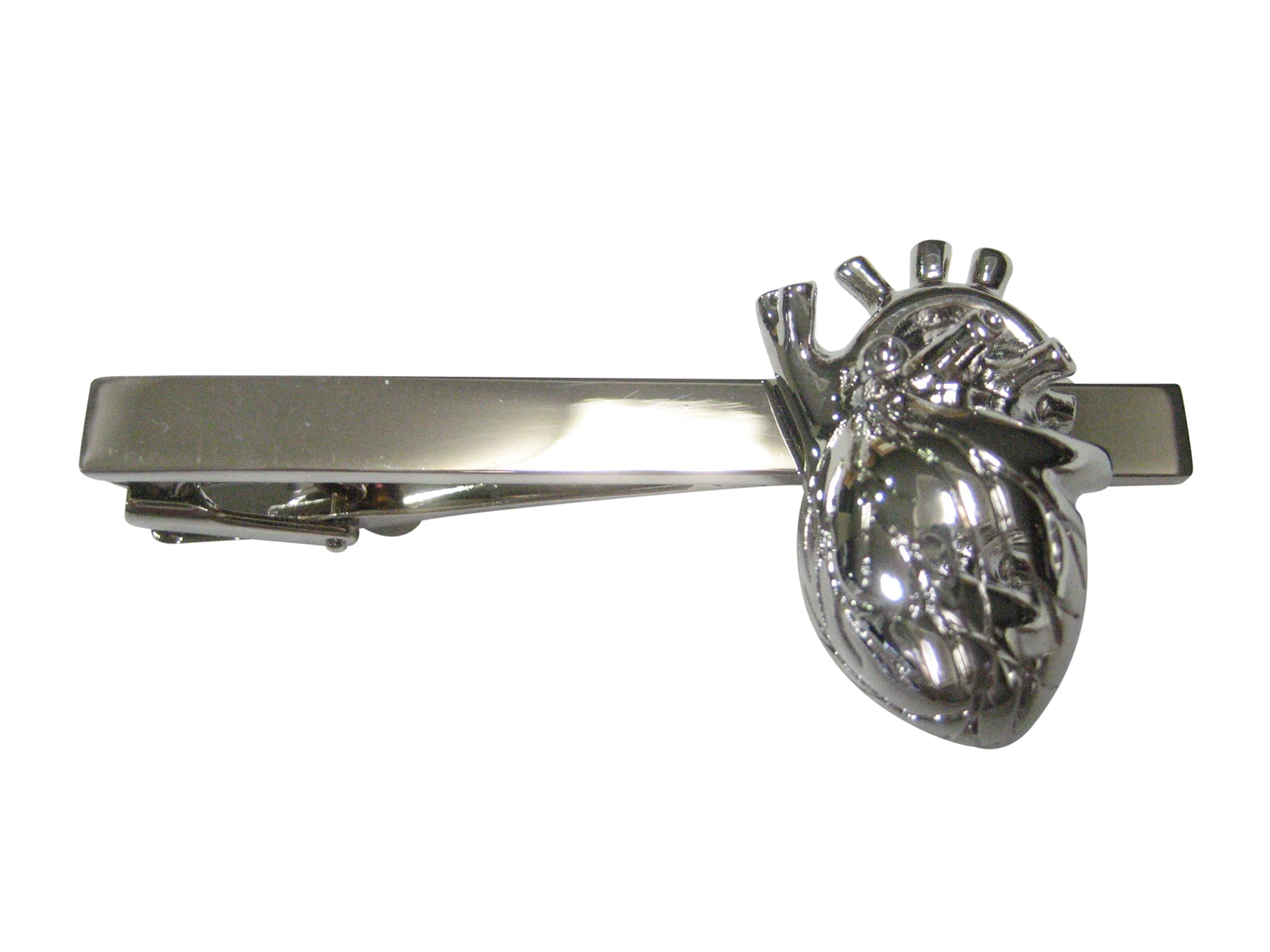 Kiola Designs Silver Toned Large Anatomical Heart Tie Clip