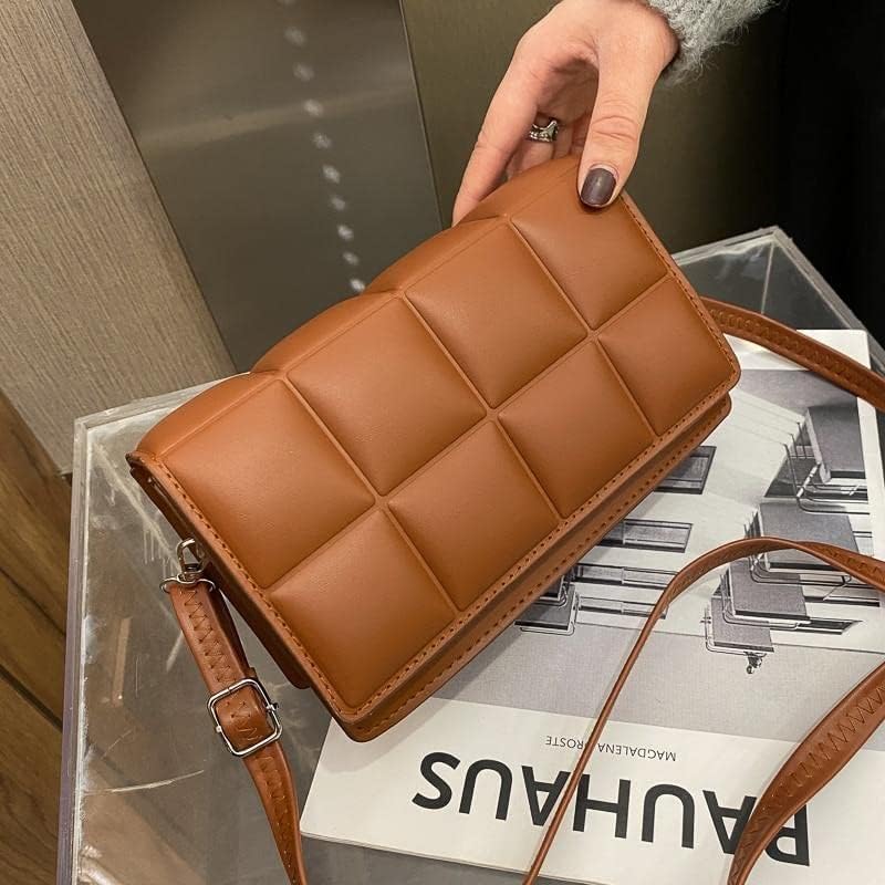 TS WITH TECHSUN Fashion Checker Pattern PU Leather Women Shoulder Hobo Handbag With Long Strap Casual Ladies Small Flap Purse, Party, Wedding, Casual (Brown) 2
