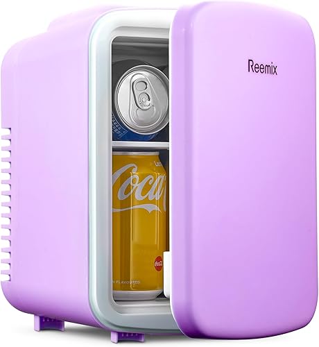 Reemix Mini nevera, 3.7 litros6 latas, refrigerador portátil y calentador personal para el cuidado de la piel, cosméticos, bebidas, alimentos, ideal
