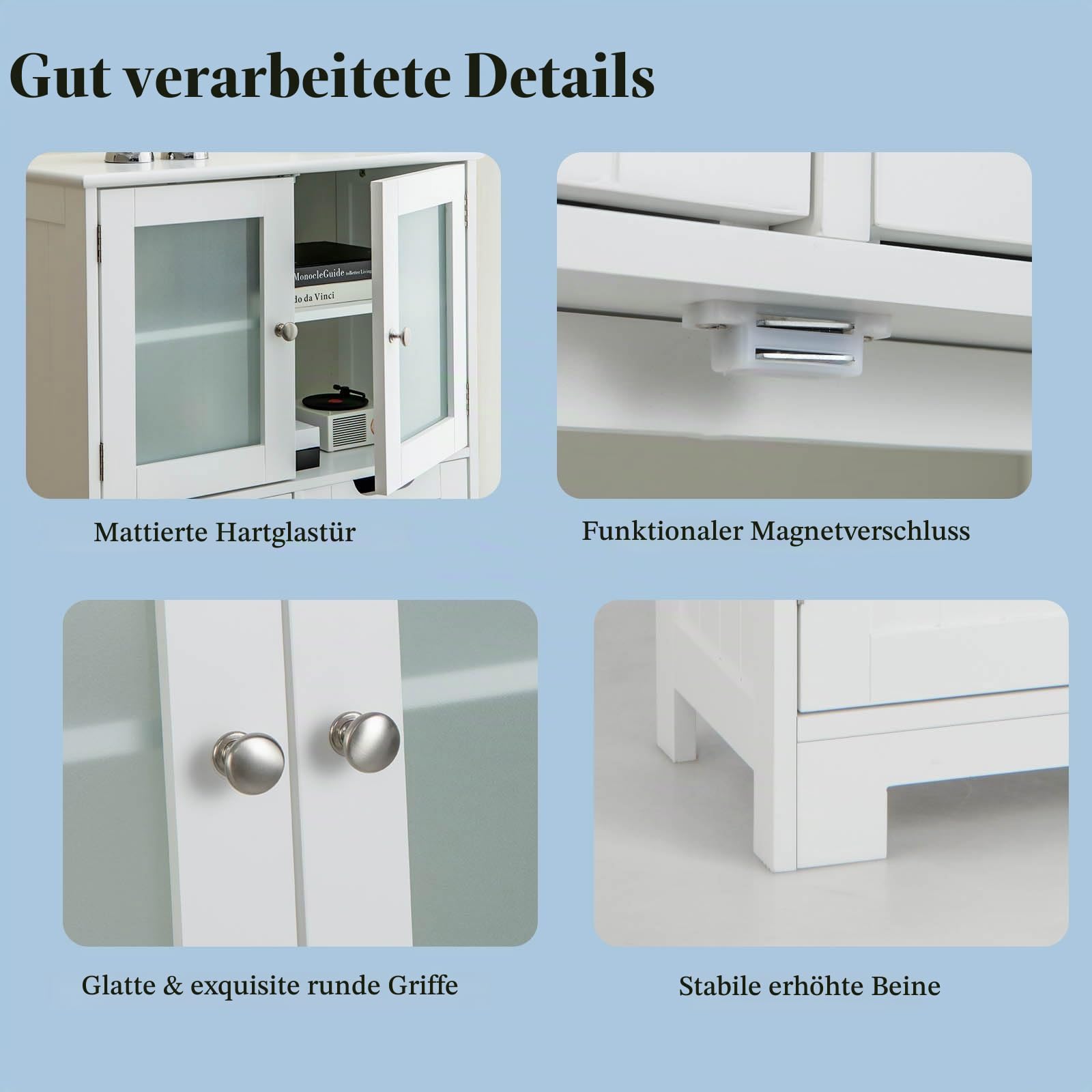 LIFEZEAL Badezimmerschrank Groß, Badschrank mit Verstellbaren Regalen, Badkommode mit Schubladen & Doppeltür, Aufbewahrungsschrank aus Holz, Multifunktionaler Seitenschrank für Küche (Weiß)