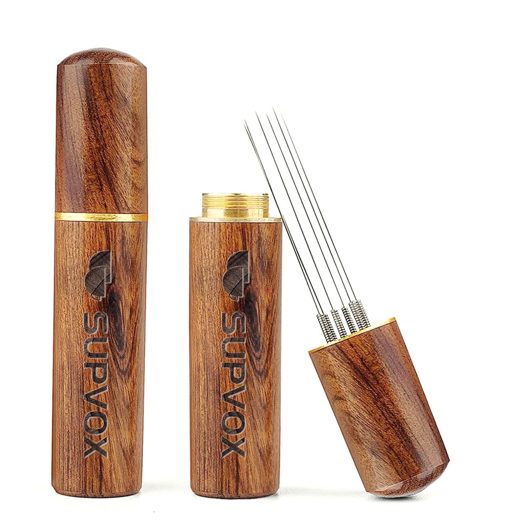 Supvox® Espresso Coffee Stirrer Pin Tamper 6 Needles Ground Coffee Stirrer 0.4mm Fine Pin Tamper for Espresso Coffee Making Natural Wooden Handle Pin Coffee Tamper-image-36