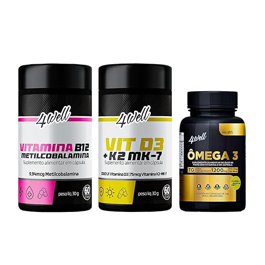 4well, Kit Vitaminas Essenciais Ômega 3 + Vitamina D3 + K2 + Vitamina B12