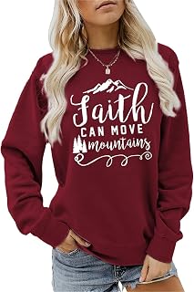 Faith Can Move Mountains Sweatshirt, Outdoor Camping Hiking Shirt Women Christian Faith Long Sleeve Pullover Top
