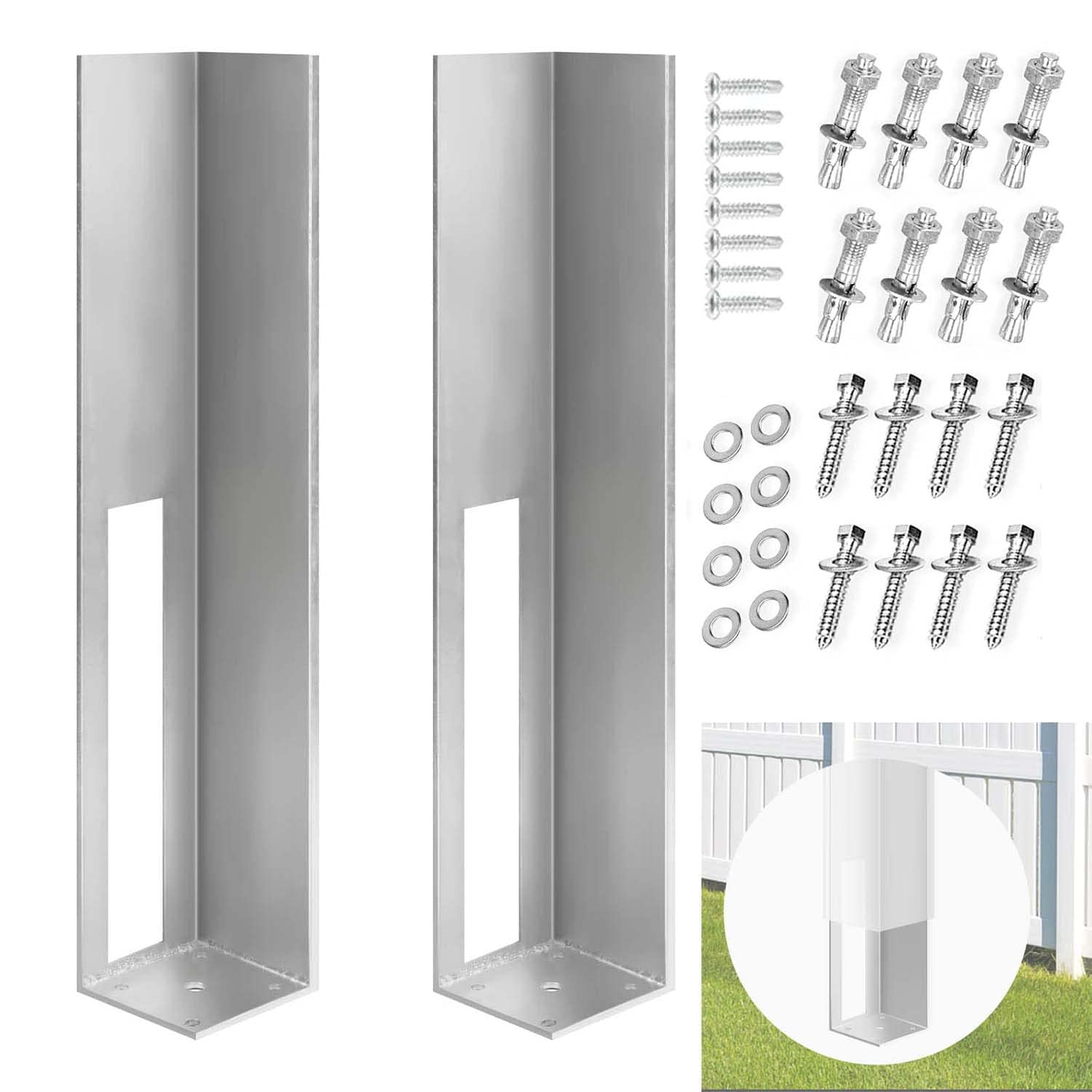 TPSHKE Vinyl Fence Concrete/Wood Post Mount Tower Fence Post for Vinyl Fence Iron Material Coated Powder Fence Post Insert (5"x5"x24"??ê2Pack??ë)