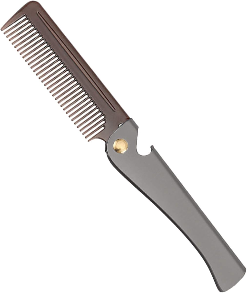 Peine de bolsillo plegable de acero inoxidable Avenoir, negro | Para hombres y mujeres, tamaño de viaje compacto, acero inoxidable duradero, dientes lisos, a prueba de óxido.