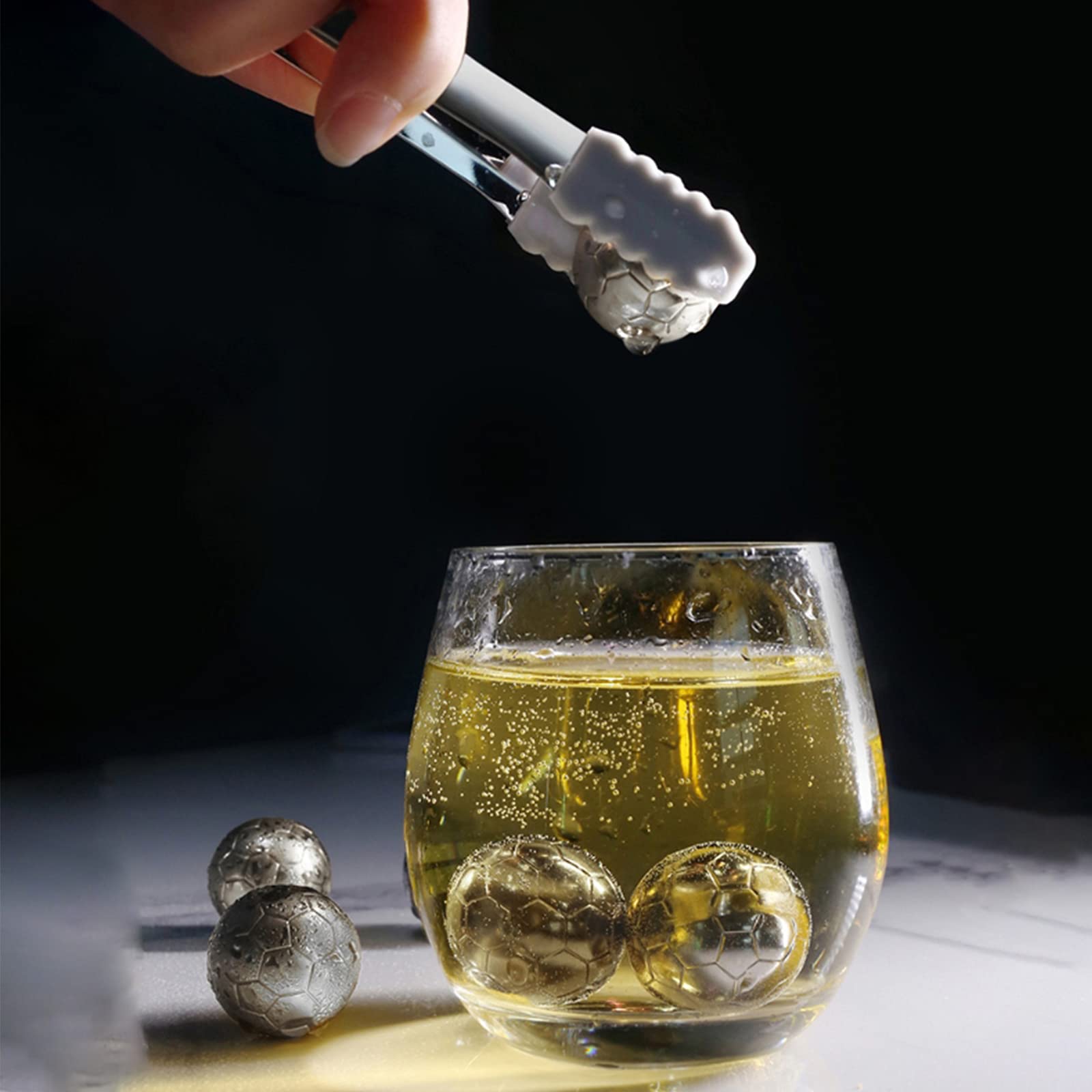 Piedras de Whisky de Fútbol, Cubitos de Hielo Reutilizables de Acero Inoxidable, Rocas Escalofriantes para Whisky y Vino, Barra de Cocina para el Hogar,6PCS