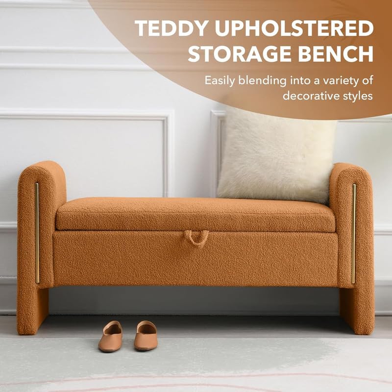 Fabrique Boston Bouclé Fabric 2-Seater Ottoman Bench in Brown – Multipurpose Sofa Bench & Toy Storage Organizer for Living Room, Bedroom & Office | Stylish Seating with Storage | 5-Year Warranty 1