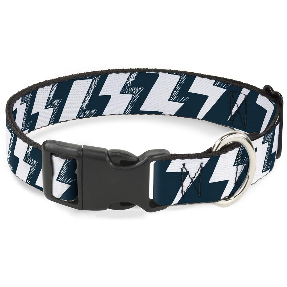 Collier plastique réglable 13-45 cm bleu marine motif éclair blanc