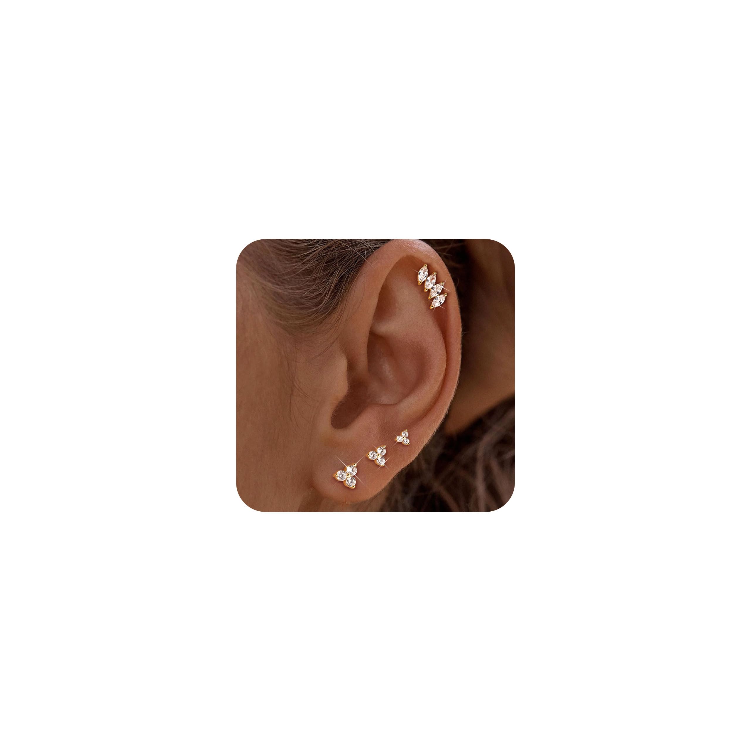 Roheafer Ohrringe Set - 3-4 Paare 925 Sterling Silber Ohrrin