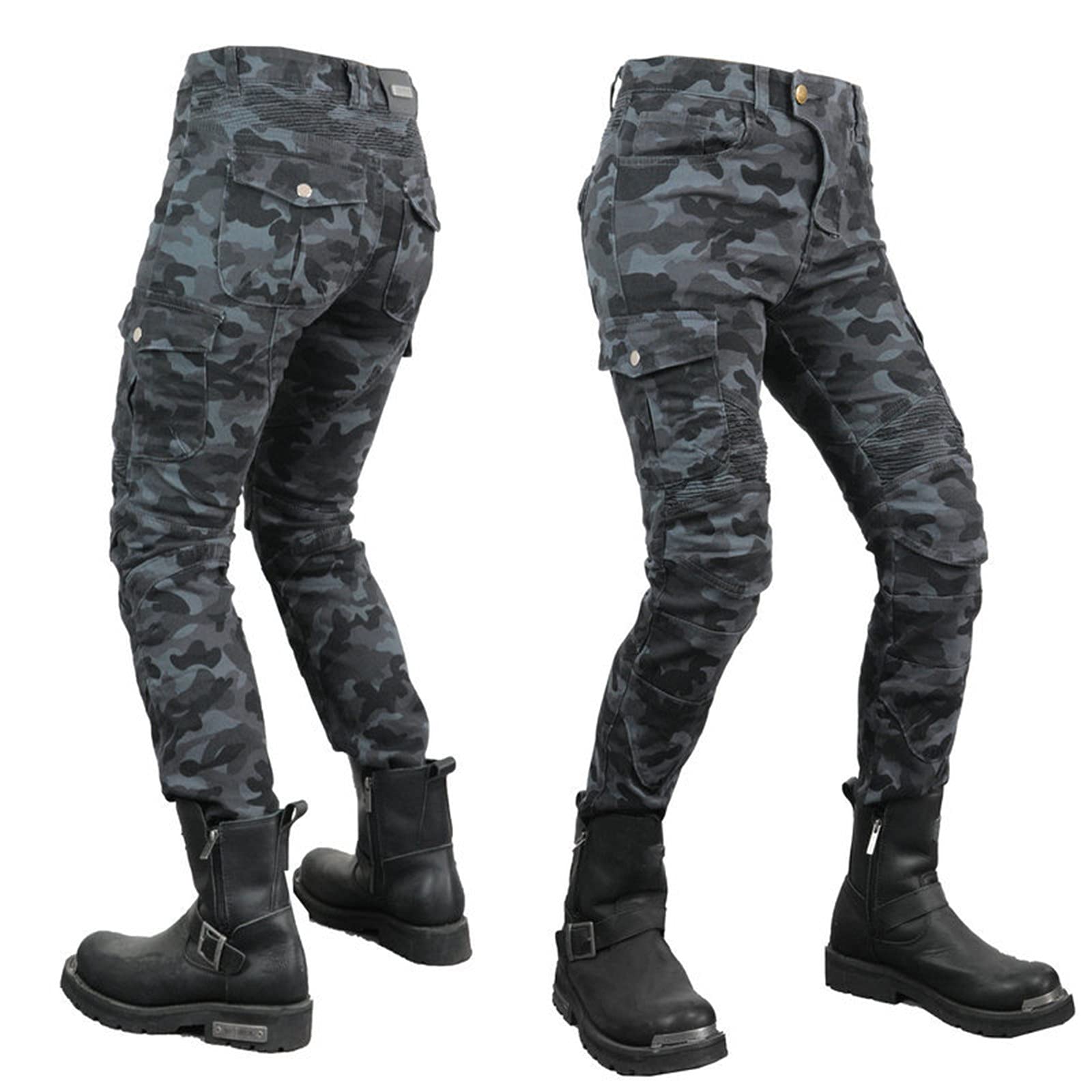 Donna Pantaloni da Moto,Motorcycle Jeans Biker Motociclista Stretch Mimetico Ciclismo Pantalone Multitasche con 2 Protezioni Ginocchia E 2 Protettori Anca