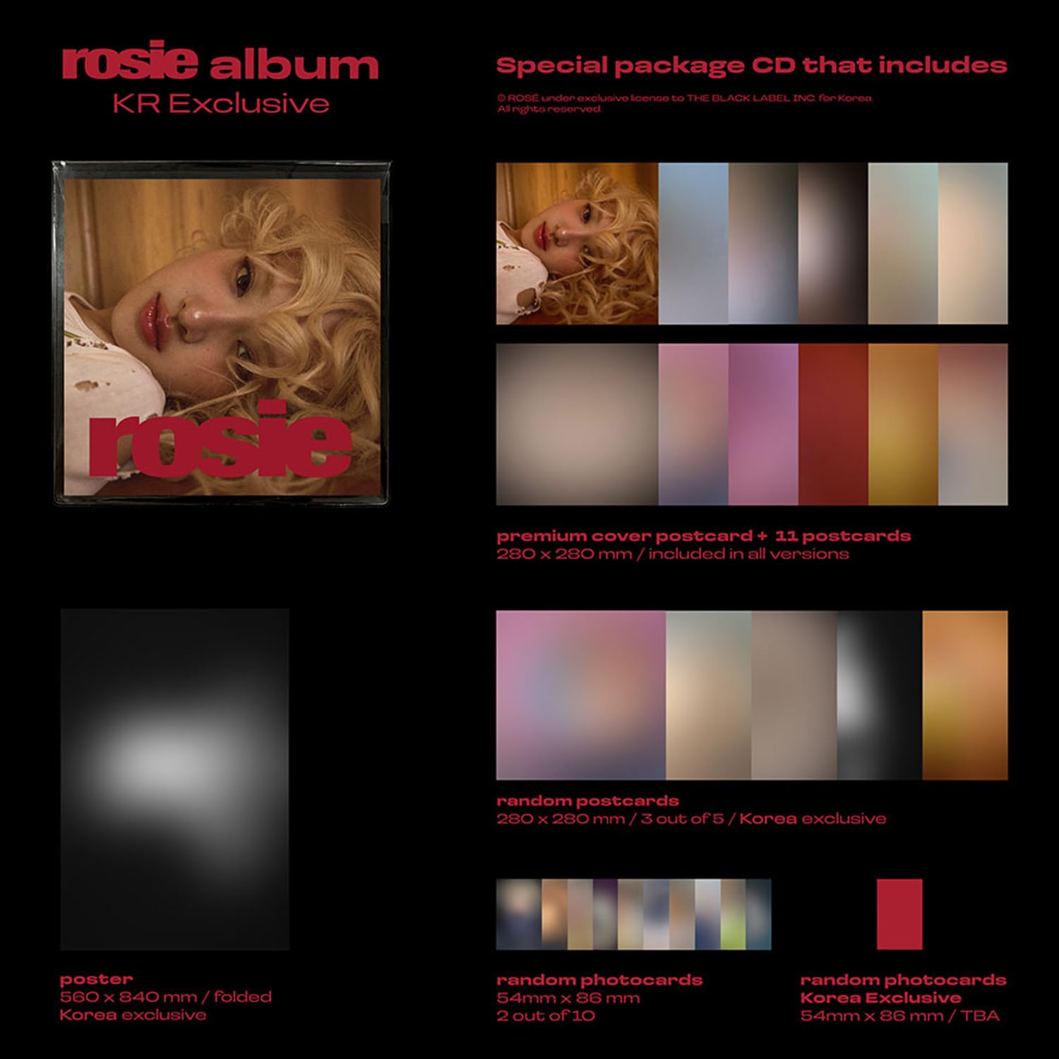 ROSE - first studio album [rosie] (KR Exclusive) Out Sleeve + CD-R + Premium Cover Postcard + Postcard + Photocards + Poster + 2 Extra Photocards