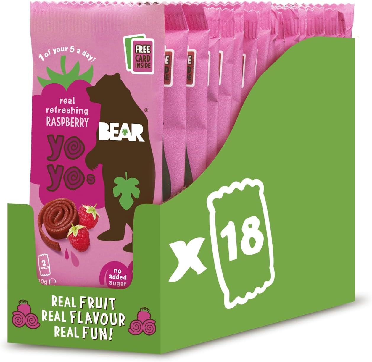 BEAR Raspberry Yoyos - Dried Fruit Rolls - Healthy - Vegan - 20g (18 Packs)