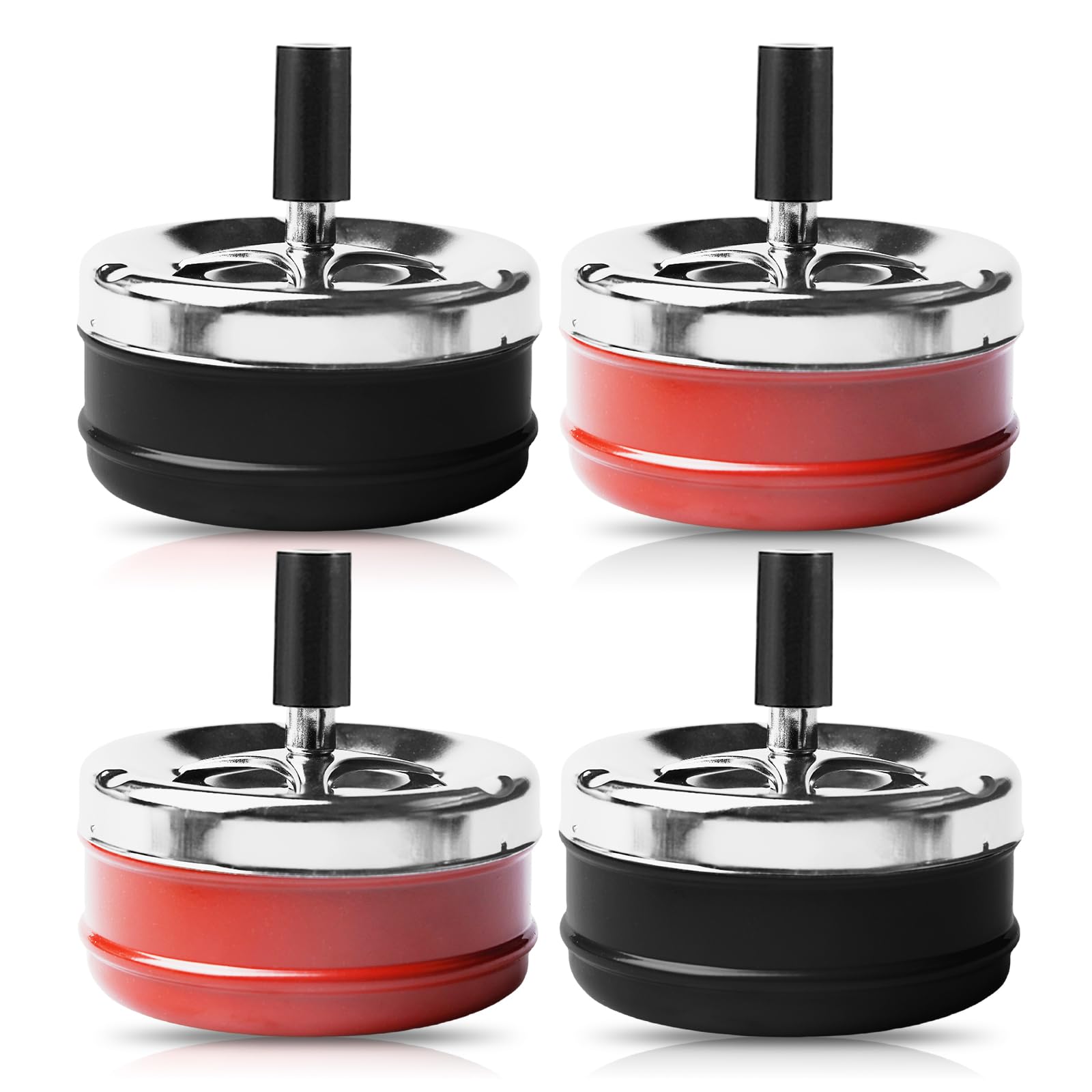 4 pezzi posacenere coperchio girevole per esterni, in acciaio inox, per casa, ufficio, balcone, feste, all'aperto (nero, rosso)