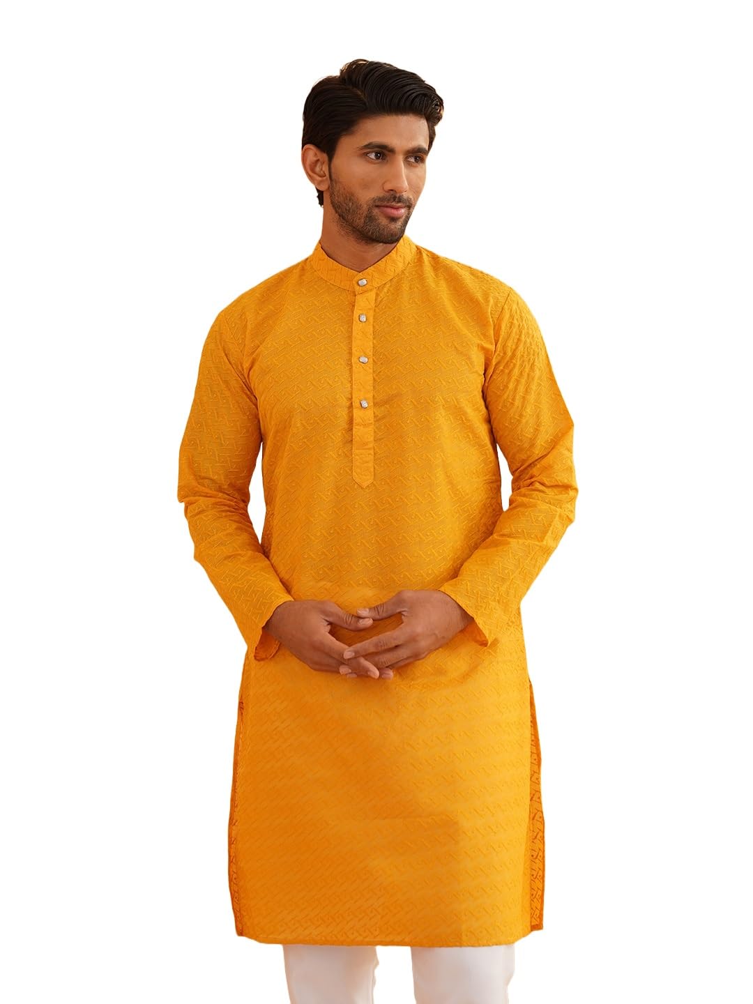 (Since 1958 Men’s Cotton Long Kurta with Geometric Embroidery – Straight Fit Diwali Festival Ethnic Outfit-image-35