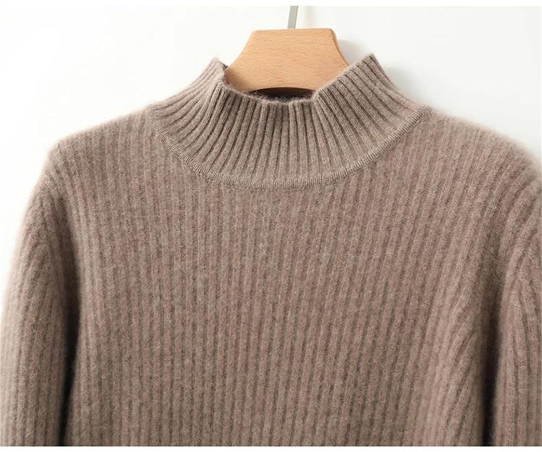 SAeWare Abito da donna in lana tinta unita autunno inverno spesso mezzo maglione avvolgente in maglia calda e morbida, marrone chiaro scuro-M