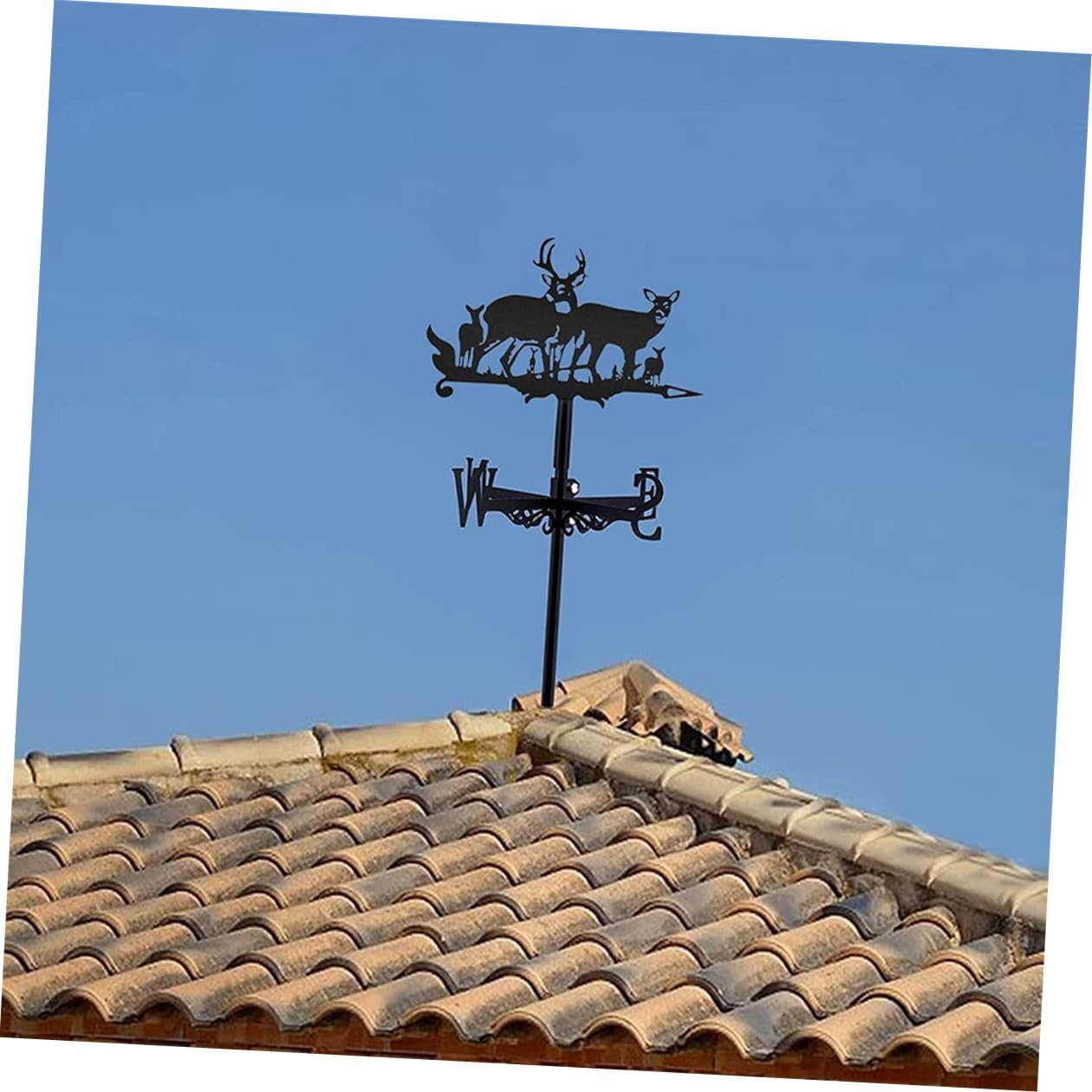 Iron Weather Vane with Elk Ornament Garden Weathervane Outdoor Lawn Wind Direction Indicator Metal Roof Mount Decorative Stake for Patio and Yard