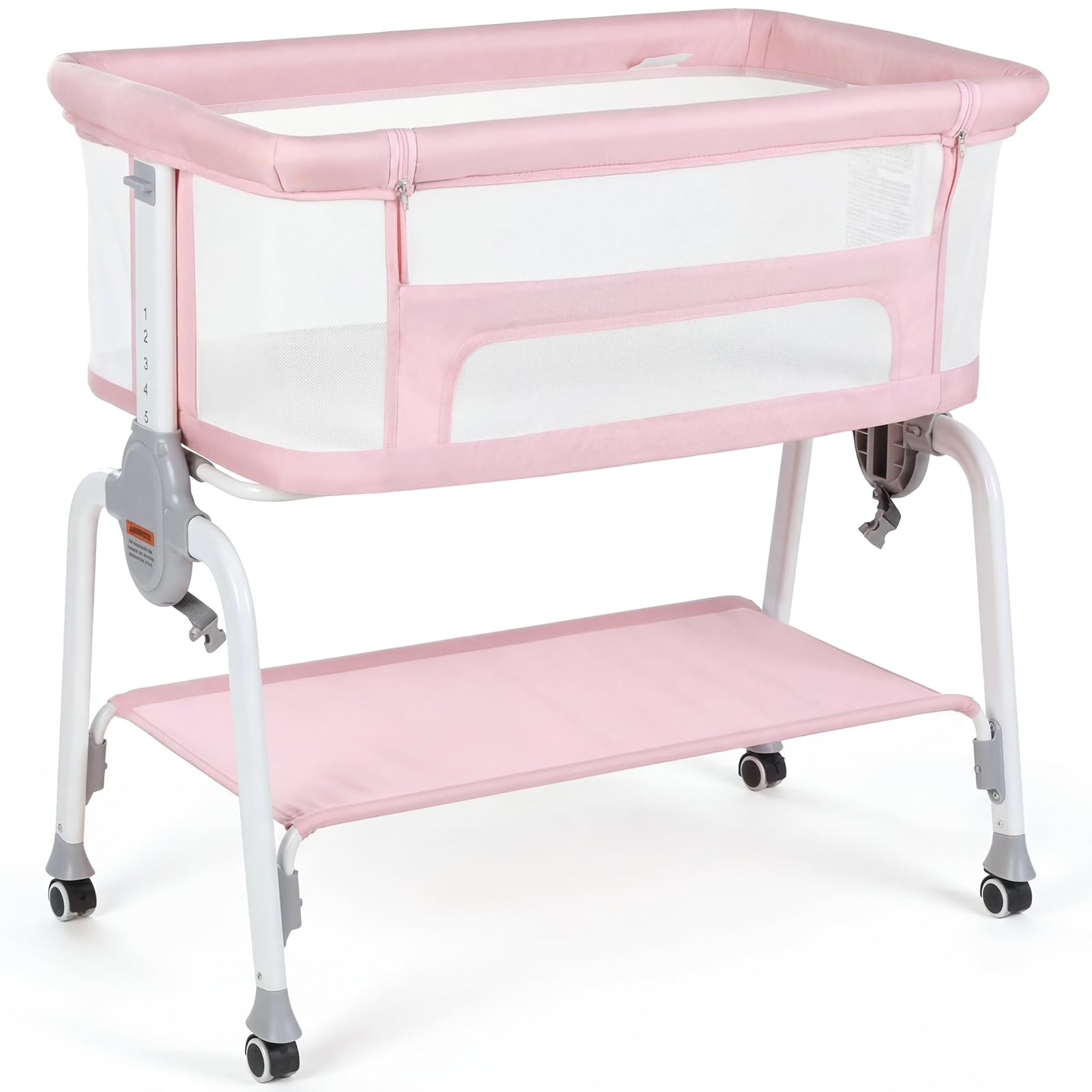 cowiewie bassinet bedside sleeper, breathable baby bedside bassinet and mattress, lightweight and portable for bedside sleeping (pink) (used)