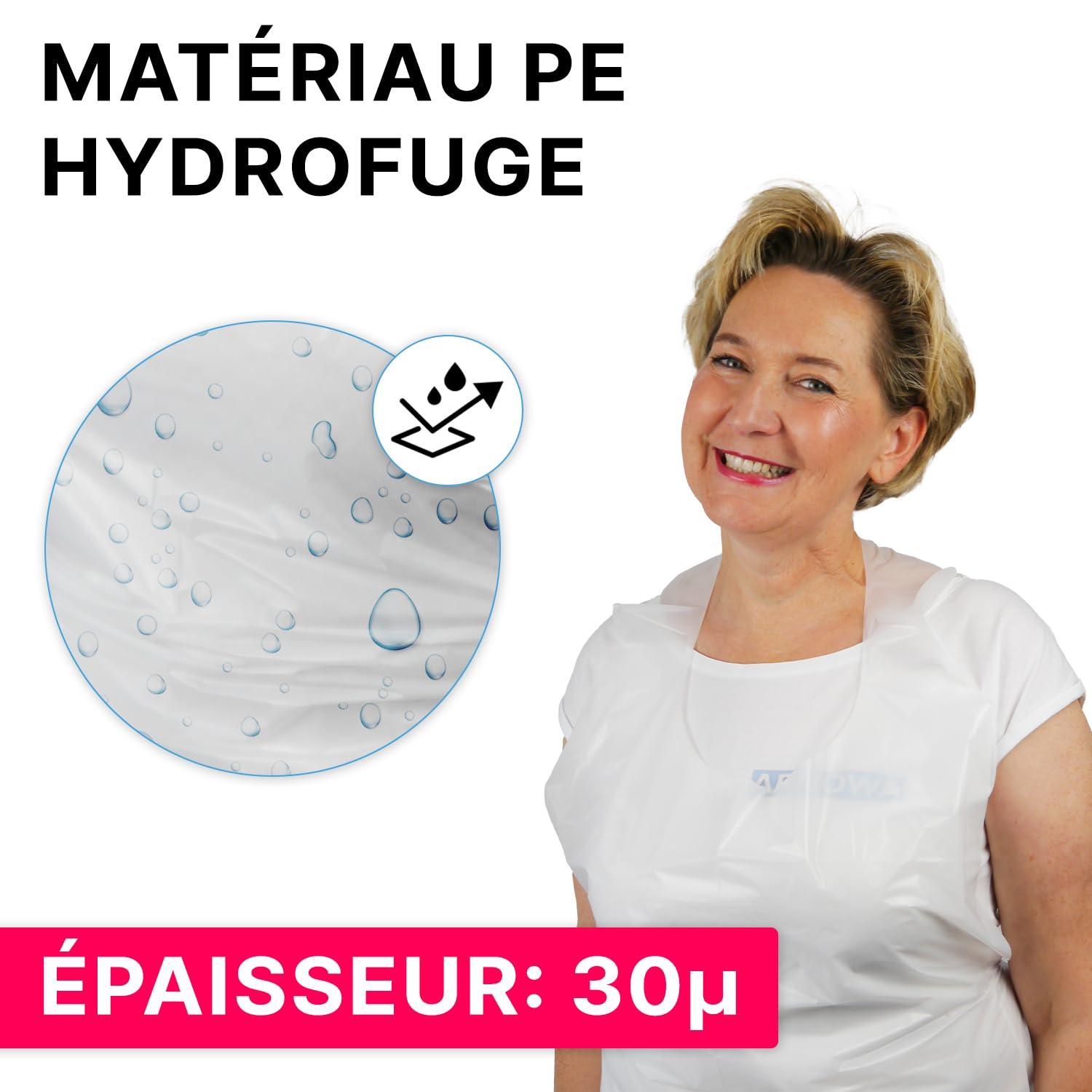 Tablier jetable ARNOMED PE 50 pcs, Tabliers étanches, Tabliers plastiques 30µ d'épaisseur, Tabliers jetables en bloc 75x150cm, Tablier blanc surblouse jetable | Tablier en plastique blanc, tabliers jetables, résistant à l'huile, tablier de boucher/boucher