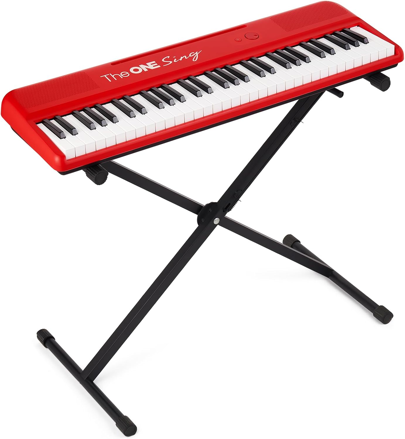 The ONE Keyboard Piano Sing with X Keyboard Stand, 61 Keys Piano Keyboard For Singing & Practice with Bluetooth, Sheet Music Stand and Huge Library of Songs for Sing-Along (Red)