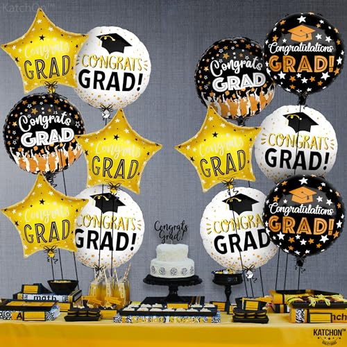 Image of KatchOn, Congrats Grad Balloon Set - 18 Inch, Pack of 12 | Congrats Grad Balloons for Graduation Decorations 2026, Black and Gold Graduation Balloons, Congrats Grad Decorations, Grad Party Decor