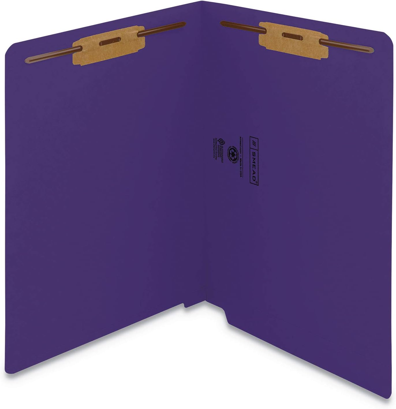 Smead End Tab Fastener File Folder, Shelf-Master® Reinforced Straight-Cut Tab, 2 Fasteners, Letter Size, Purple, 50 per Box (25440)