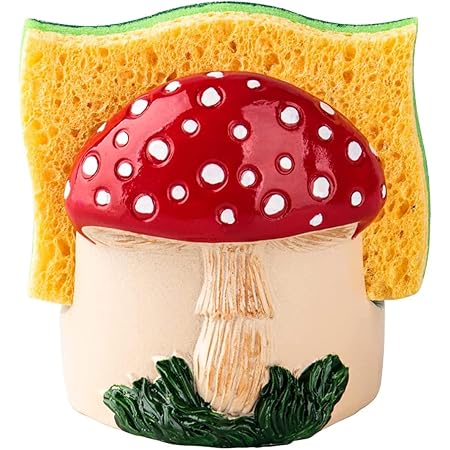 dgudgu Mushroom Kitchen Sponge Holder Resin Sponge Dish Red Sponge Holder for Kitchen Sink Caddy Decor for Kitchen Kitchen Sink Accessories Sponge Holder