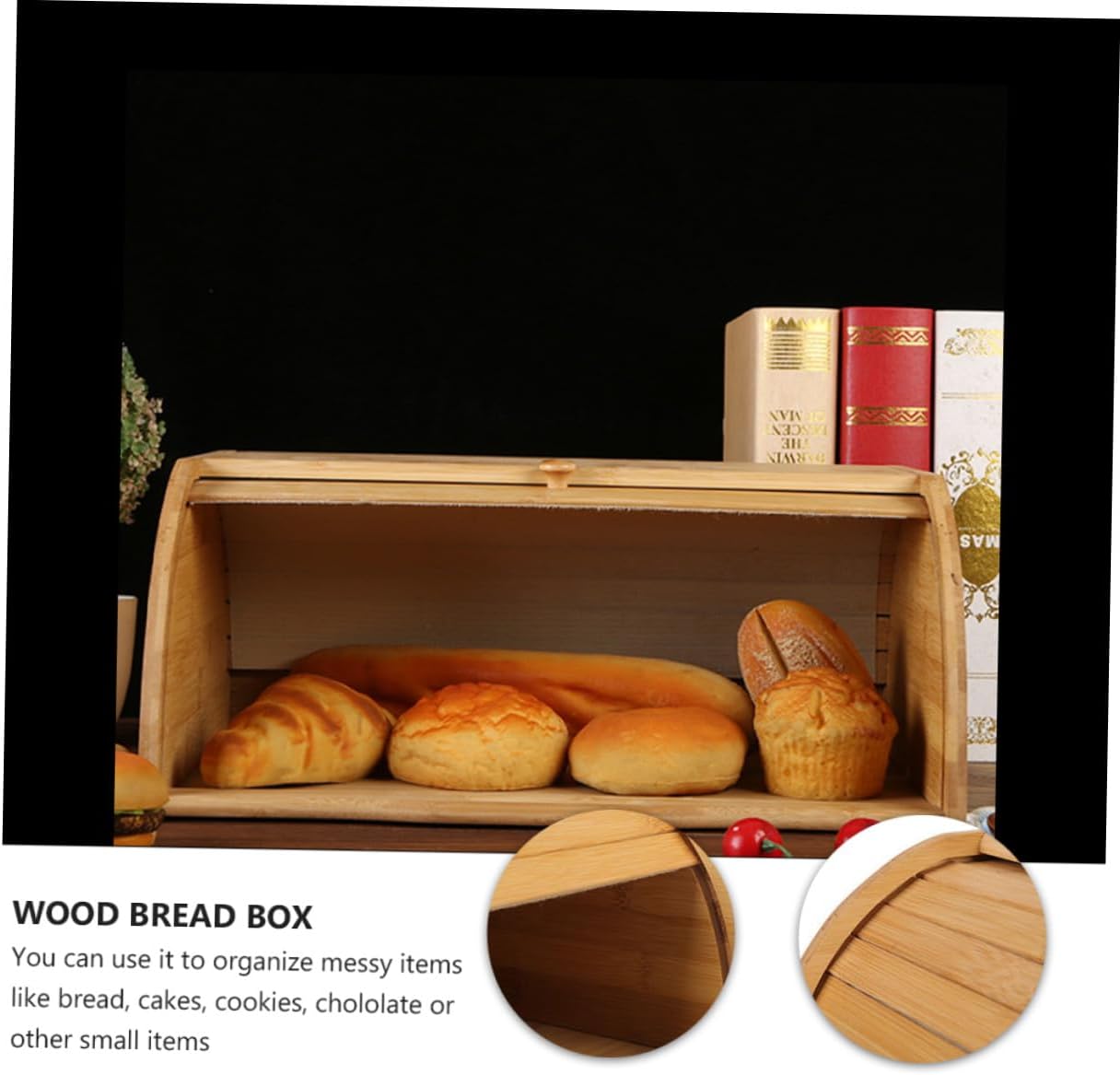 TOYANDONA Wood Bread Box Lid Storage Container Bread Basket for Kitchen Countertop Home Use