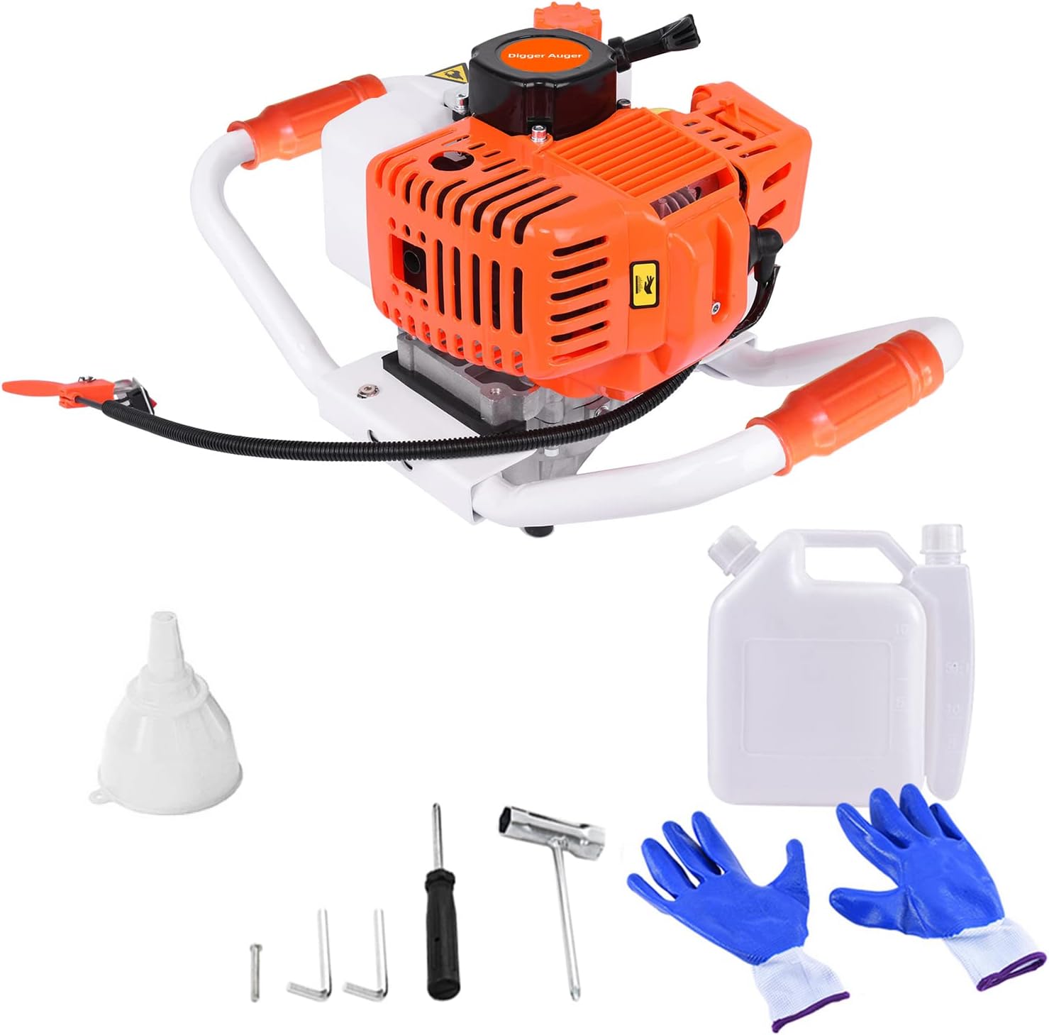 Post Hole Digger, High Efficient Low Voice Switch Control Post Hole Digger Without Drill Bit 63cc Gas Powered Cordless Earth Auger Digger Machine (Orange)