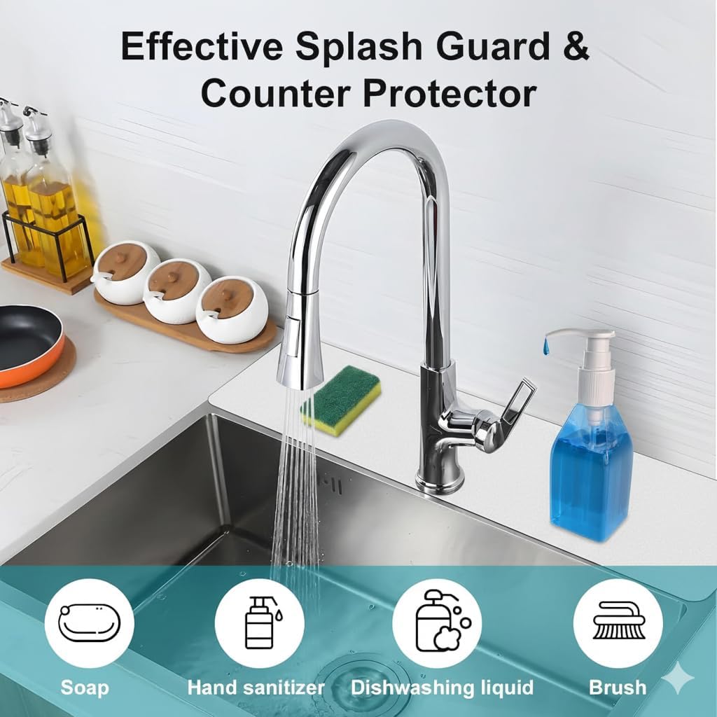 Customizable Faucet Mat for Kitchen Sink: 30"Lx5.5"W Long Absorbent Edge Protector & Splash Guard for Large Double bowl Sink- Cut to Fit 2, 3, 4 Holes Faucet & Irregular Sink with Soap Dispenser