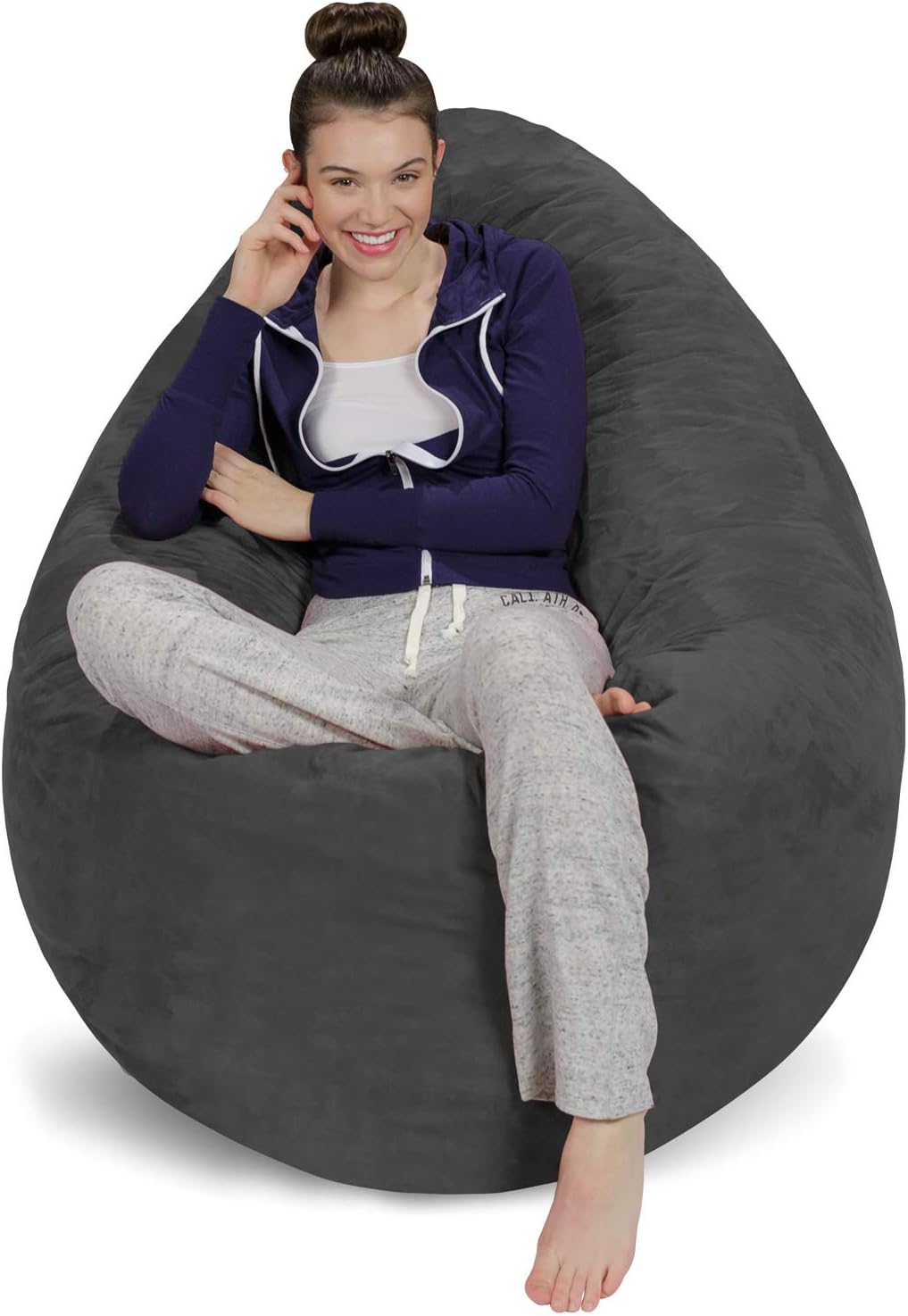 Sofa Sack Bean Bag Chair Cover Only, for Adults and Kids, Without Filling Comfy Fluffy Round or Oval Beanbag Chair Cover Replacement, Lazy Sofa Cover for Reading Chair or Floor Chair, 5-foot, Charcoal