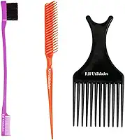 Kit Pente Cabelo Garfo Afro Black + Pente 3 Fileiras Fitagem + Baby Hair Sombrancelha Pentinho 2 em 1 - RJI Utilidades