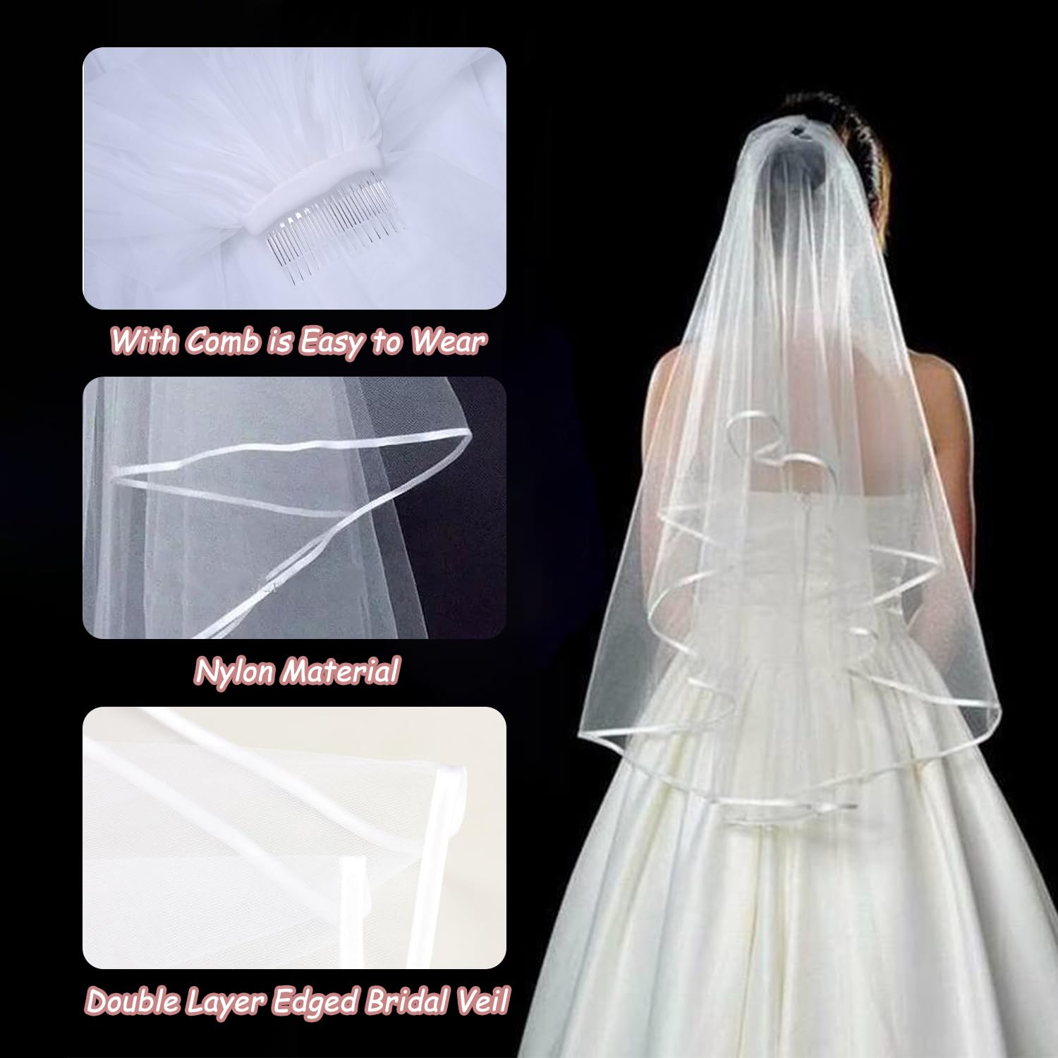 YOFASEN Velo da Sposa - Velo da Sposa con Pettine Elegante 2 Strati per Feste in Costume da Sposa Giochi di Ruolo Fotografia Addio al Nubilato