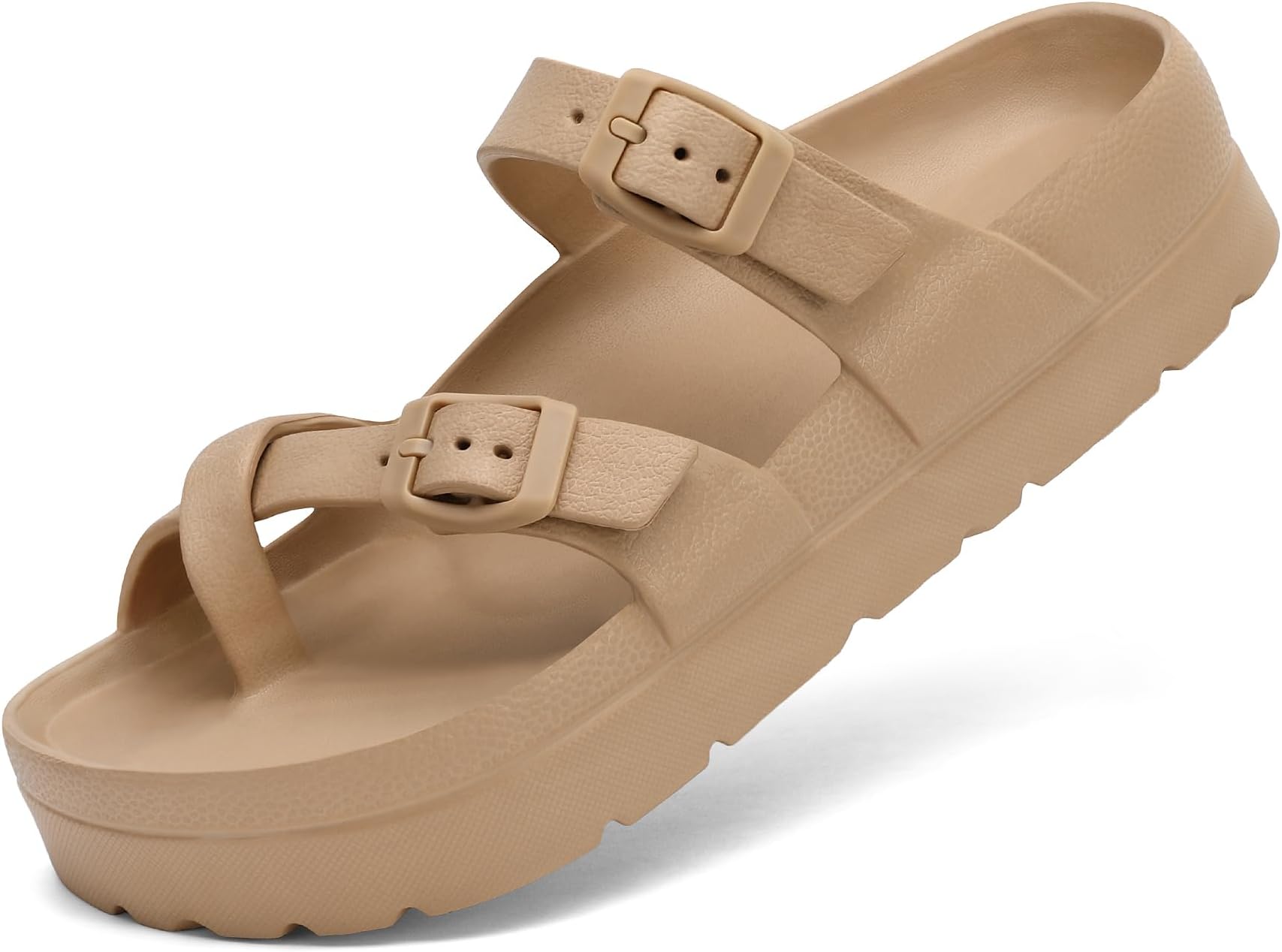 Womens Platform Sandals Adjustable Buckle Summer Arch Support Cushion Slides Woman Lightweight Thick Soles Flat Shoes