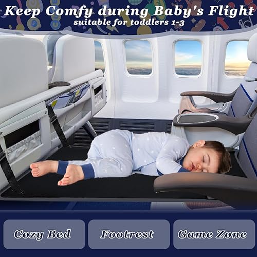 Miniatura 6 de Reposapiés de avión para niños, cama de viaje para niños pequeños para avión, extensor de asiento para descansar las piernas y acostarse, artículos