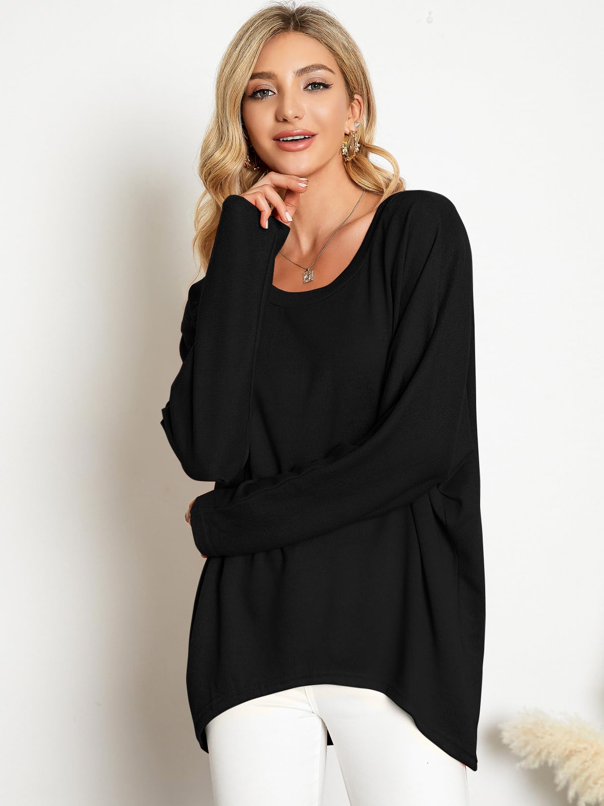 ZANZEA Damen-Pullover Übergröße Fledermausärmel Langarm-Oberteil asymmetrisches Shirt Freizeit-Sweatshirt