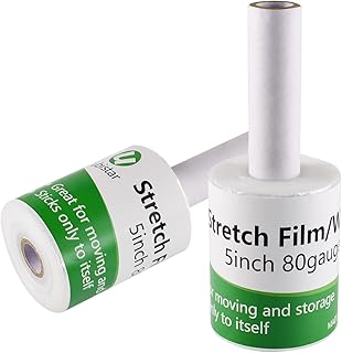 5" stretch wrap roll with handle 600 feet Industrial Strength up to 800% Stretch film Clear Cling Durable Adhering Packing Moving Packaging Heavy Duty Shrink wrap roll (2Pack, Clear)