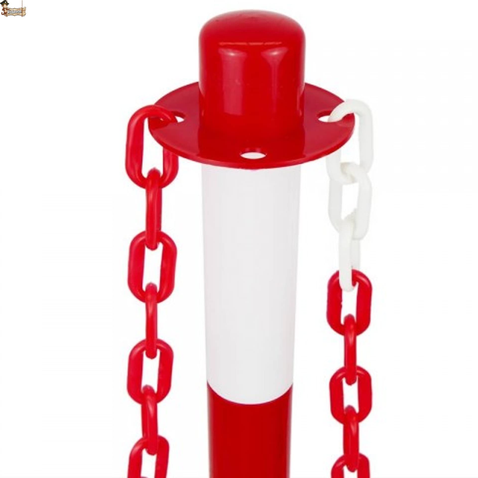 BricoLoco.com Poste señalización y balizamiento para cadena. FLUORESCENTE. Baliza poste separador de filas para eventos. (Rojo-Blanco, 10 uds.)