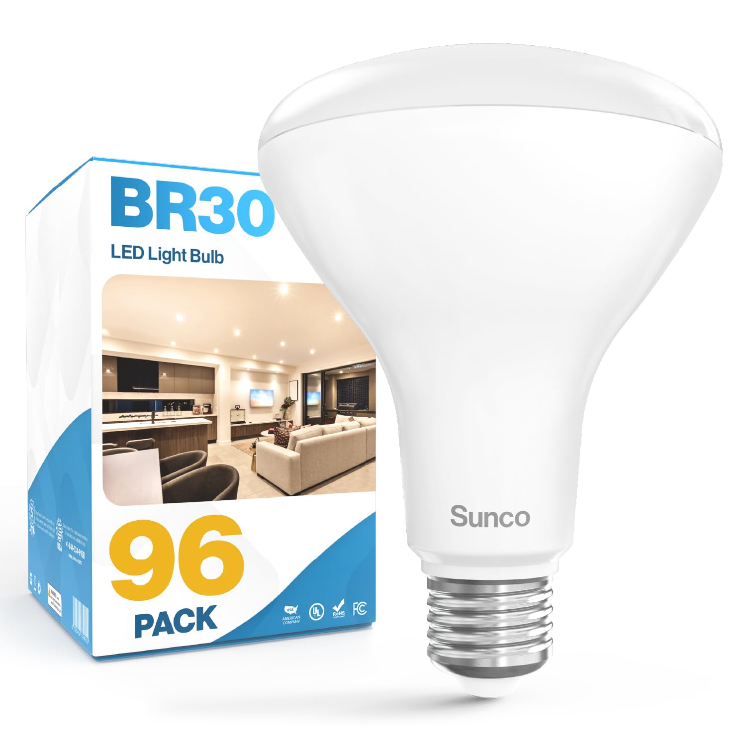 Sunco 96 Pack BR30 Light Bulb LED Recessed Can Light Bulbs, Indoor Flood Lights 850 LM, 11W (65W Equivalent), 5000K Daylight, Dimmable, E26 Base, for
