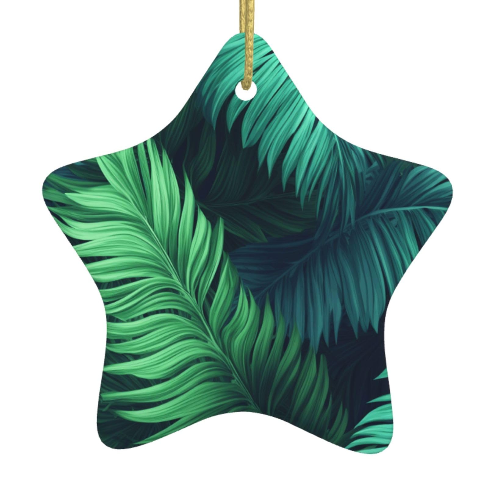 Ceramic Christmas Tree Hanging Ornaments with Gold Ropes Christmas Tree Decorations Star Ceramic Tropical Palm Leaves Pendant Keepsake Decorations for Holiday Xmas Gift Ideas
