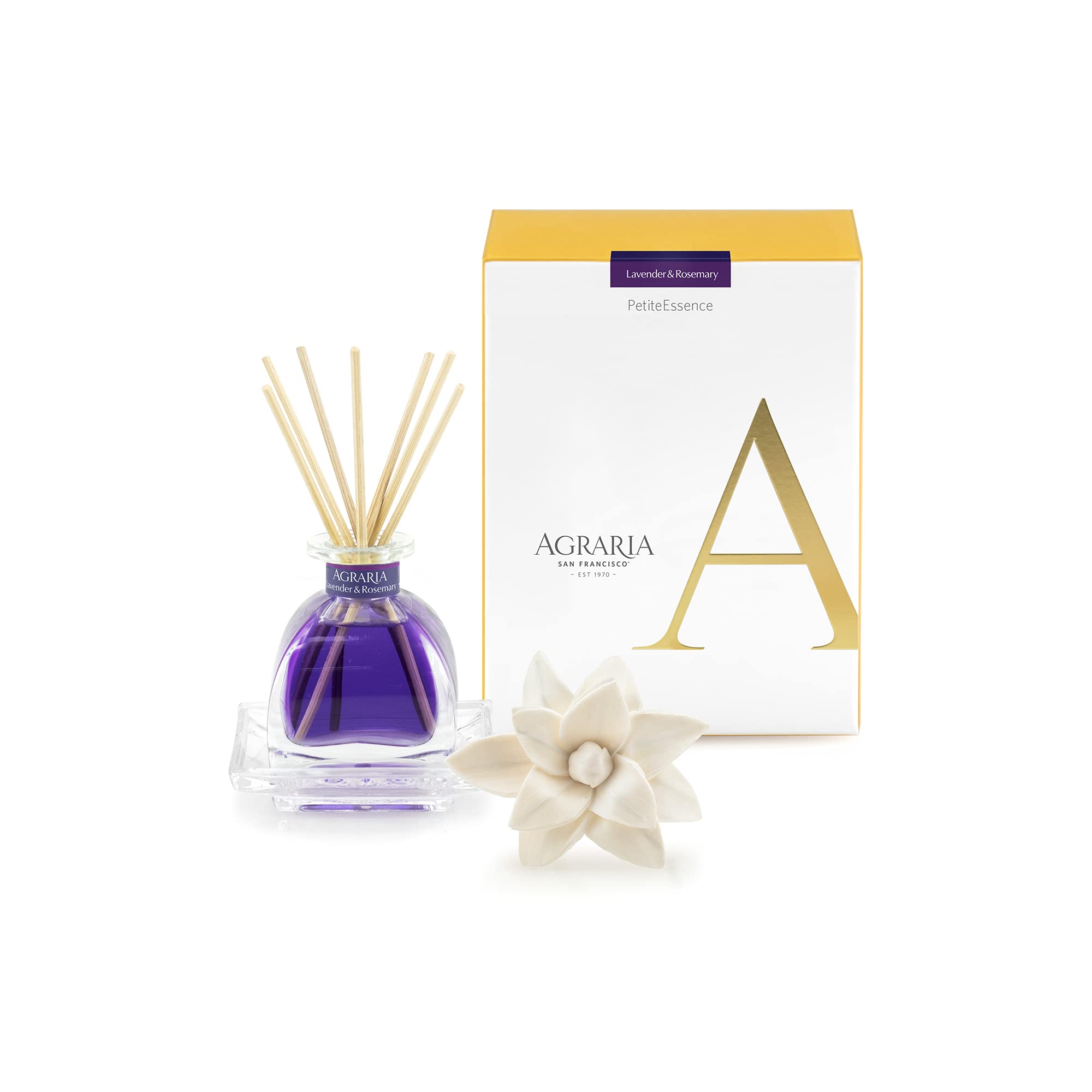 AGRARIA PetiteEssence Flower and Reed Diffuser Set, Hand Crafted Sola Flower Botanical Home Fragrance Set, Scented Oil Gift for All Occasions