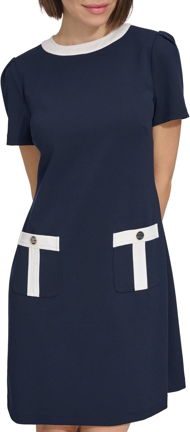 Tommy Hilfiger Women’s Scuba Crepe Fabric Logo Enamel Pocket Snaps Dress Tommy Hilfiger Women’s Scuba Crepe Fabric Logo Enamel Pocket Snaps Dress