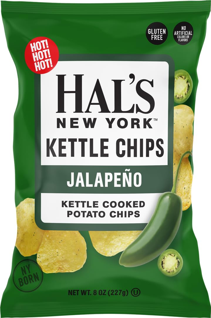 Hal's New York Kettle Cooked Potato Chips, Sea Salt, 8 Oz Bag (Pack of 12)